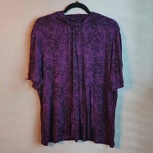 3X Purple/Black Paisley Mock Neck